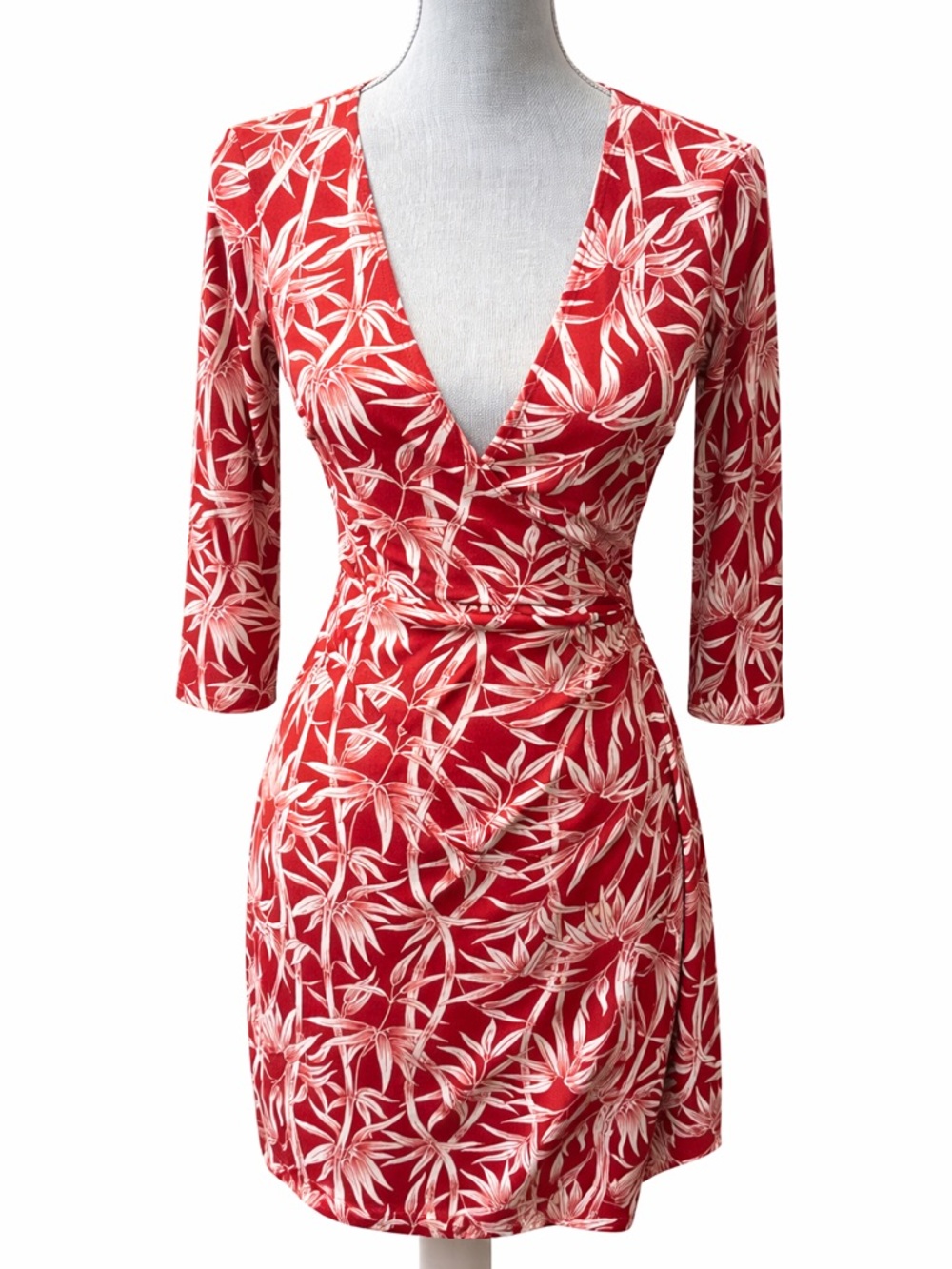 BCBG Max Azria Red Tropical Wrap Style Mini Dress S